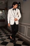 YAJY by Aditya Jain_White Tuxedo Italian Suiting Embroidery Sequin Rish And Pant Set _Online_at_Aza_Fashions