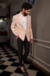 YAJY by Aditya Jain_Pink Tuxedo Italian Suiting Textured Pattern Floral Vani_Online_at_Aza_Fashions