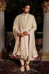 Buy_Yajy By Aditya Jain_Off White Churidar Stretch Cotton, Kurta And Dupatta Silk, Lava Embroidered Set _at_Aza_Fashions