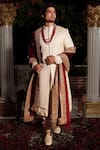 Buy_YAJY by Aditya Jain_Ivory Sherwani Raw Silk Embroidery Geometric Satya Set _at_Aza_Fashions