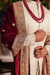 YAJY by Aditya Jain_Ivory Sherwani Raw Silk Embroidery Geometric Satya Set _at_Aza_Fashions