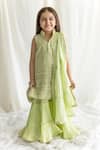 Buy_Chotibuti_Green Georgette And Hand Crushed Mulmul Embroidered Kurta Sharara Set For Girls_at_Aza_Fashions