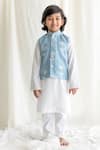 Buy_Chotibuti_Blue Linen Embroidered Bundi And Kurta Set For Boys_at_Aza_Fashions