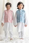 Chotibuti_Blue Linen Embroidered Bundi And Kurta Set For Boys_Online_at_Aza_Fashions