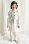 Shop_Chotibuti_Off White Cotton Embroidered Peacock Feather Motifs Bundi And Kurta Set _at_Aza_Fashions