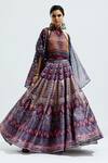 Buy_Rajdeep Ranawat_Brown Dupion Printed Geometric Cape Open Leela Lehenga Set  _at_Aza_Fashions