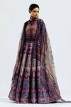 Shop_Rajdeep Ranawat_Brown Dupion Printed Geometric Cape Open Leela Lehenga Set  _Online_at_Aza_Fashions