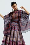 Rajdeep Ranawat_Brown Dupion Printed Geometric Cape Open Leela Lehenga Set  _at_Aza_Fashions