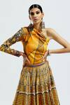Shop_Rajdeep Ranawat_Yellow Lycra Floral, Geometric Asymmetric Mari Printed One Shoulder Top_Online_at_Aza_Fashions