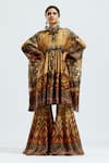 Buy_Rajdeep Ranawat_Brown Silk Printed Geometric High Neck Parwati Tunic  _Online_at_Aza_Fashions