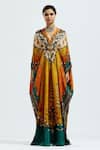 Buy Rajdeep Ranawat Yellow Imama Silk Printed Kaftan Online | Aza Fashions