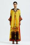 Rajdeep Ranawat_Yellow Satin Floral, Geometric Permaz Printed Palazzo_Online_at_Aza_Fashions