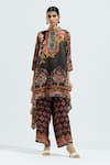 Buy_Rajdeep Ranawat_Black Silk Printed Geometric Band Navya Draped Tunic And Pant Set  _at_Aza_Fashions