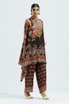 Rajdeep Ranawat_Black Silk Printed Geometric Band Navya Draped Tunic And Pant Set  _Online_at_Aza_Fashions