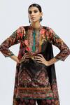 Shop_Rajdeep Ranawat_Black Silk Printed Geometric Band Navya Draped Tunic And Pant Set  _Online_at_Aza_Fashions