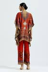 Shop_Rajdeep Ranawat_Red Silk Printed Geometric Band Manju Draped Poncho Tunic And Pant Set  _at_Aza_Fashions