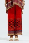 Rajdeep Ranawat_Red Silk Printed Geometric Band Manju Draped Poncho Tunic And Pant Set  _at_Aza_Fashions