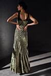 Shop Geisha Designs Green Nylon And Viscose Sequin V Neck Ana Metallic Gown at Aza Fashions Shop_Geisha Designs_Green Nylon And Viscose Sequin V Neck Ana Metallic Gown _at_Aza_Fashions