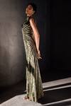 Geisha Designs Green Nylon And Viscose Sequin V Neck Ana Metallic Gown Online at Aza Fashions Geisha Designs_Green Nylon And Viscose Sequin V Neck Ana Metallic Gown _Online_at_Aza_Fashions