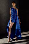 Buy_Geisha Designs_Blue Polyester And Viscose Embroidery Luisa High Low Dress  _at_Aza_Fashions