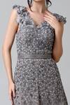 Shop_Geisha Designs_Silver Nylon And Viscose Embroidery Sequin & Pearls V Neck Aurora Gown  _Online_at_Aza_Fashions