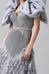 Shop_Geisha Designs_Grey Nylon Embroidery Beads Notched Avryll Gown  _Online_at_Aza_Fashions