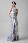 Geisha Designs_Grey Nylon And Viscose Embroidery Thread Round Melody Gown  _Online_at_Aza_Fashions