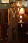 Buy_Radha Sharma_Grey Georgette Embroidery Sequin Square Neck Kurta Palazzo Set _at_Aza_Fashions