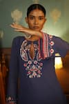 Radha Sharma_Blue Georgette Embroidery Paisley Keyhole Kurta Set _Online_at_Aza_Fashions