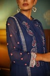 RADHA SHARMA_Blue Georgette Embroidery Paisley Leaf Neck Kurta Set  _Online_at_Aza_Fashions