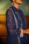 Buy_RADHA SHARMA_Blue Georgette Embroidery Paisley Leaf Neck Kurta Set  _Online_at_Aza_Fashions