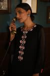 RADHA SHARMA_Black Georgette Embroidery Floral Scallop Round Neck Kurta Set  _Online_at_Aza_Fashions