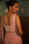 Shop_RADHA SHARMA_Pink Georgette Embroidery Pearl Scallop V Pre-draped Saree With Blouse  _at_Aza_Fashions