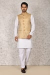 Buy_Khwaab by Sanjana Lakhani_Beige Suiting Plain Button Down Bundi_at_Aza_Fashions