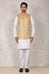 Khwaab by Sanjana Lakhani_Beige Suiting Plain Button Down Bundi_Online_at_Aza_Fashions