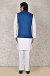 Shop_Arihant Rai Sinha_Blue Suiting Plain Band Collar Bundi _at_Aza_Fashions
