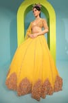 Neha Khullar_Yellow Tulle Embroidered Mirror Work Plunge V Neck Lehenga Set _Online_at_Aza_Fashions