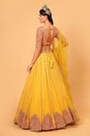 Shop_Neha Khullar_Yellow Tulle Embroidered Mirror Work Plunge V Neck Lehenga Set _at_Aza_Fashions