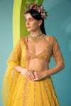 Neha Khullar_Yellow Tulle Embroidered Mirror Work Plunge V Neck Lehenga Set _at_Aza_Fashions