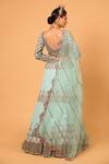 Shop_Neha Khullar_Sky Blue Tulle Embroidered Mirror Work Plunge V Neck Lehenga Set _at_Aza_Fashions