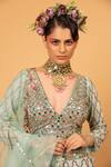 Buy_Neha Khullar_Sky Blue Tulle Embroidered Mirror Work Plunge V Neck Lehenga Set _Online_at_Aza_Fashions