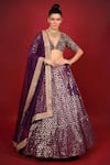 Buy_Neha Khullar_Purple Banarasi Chanderi Woven Geometric Motifs Plunge V Neck Tiered Lehenga Set _at_Aza_Fashions