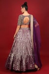 Neha Khullar_Purple Banarasi Chanderi Woven Geometric Motifs Plunge V Neck Tiered Lehenga Set _Online_at_Aza_Fashions