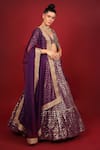 Buy_Neha Khullar_Purple Banarasi Chanderi Woven Geometric Motifs Plunge V Neck Tiered Lehenga Set _Online_at_Aza_Fashions