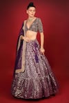 Neha Khullar_Purple Banarasi Chanderi Woven Geometric Motifs Plunge V Neck Tiered Lehenga Set _at_Aza_Fashions