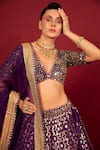 Shop_Neha Khullar_Purple Banarasi Chanderi Woven Geometric Motifs Plunge V Neck Tiered Lehenga Set _at_Aza_Fashions