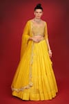 Neha Khullar_Yellow Banarasi Chanderi Woven Mirror Sweetheart Neck Tiered Lehenga Set _Online_at_Aza_Fashions