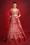 Buy_Neha Khullar_Fuchsia Banarasi Chanderi Woven Geometric And Floral Tiered Bridal Lehenga Set _at_Aza_Fashions