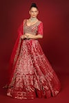 Buy_Neha Khullar_Fuchsia Banarasi Chanderi Woven Geometric And Floral Tiered Bridal Lehenga Set _Online_at_Aza_Fashions