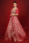 Shop_Neha Khullar_Fuchsia Banarasi Chanderi Woven Geometric And Floral Tiered Bridal Lehenga Set _Online_at_Aza_Fashions